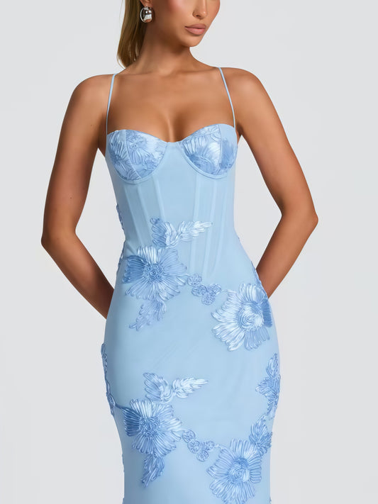Embroidered Backless Evening Dress