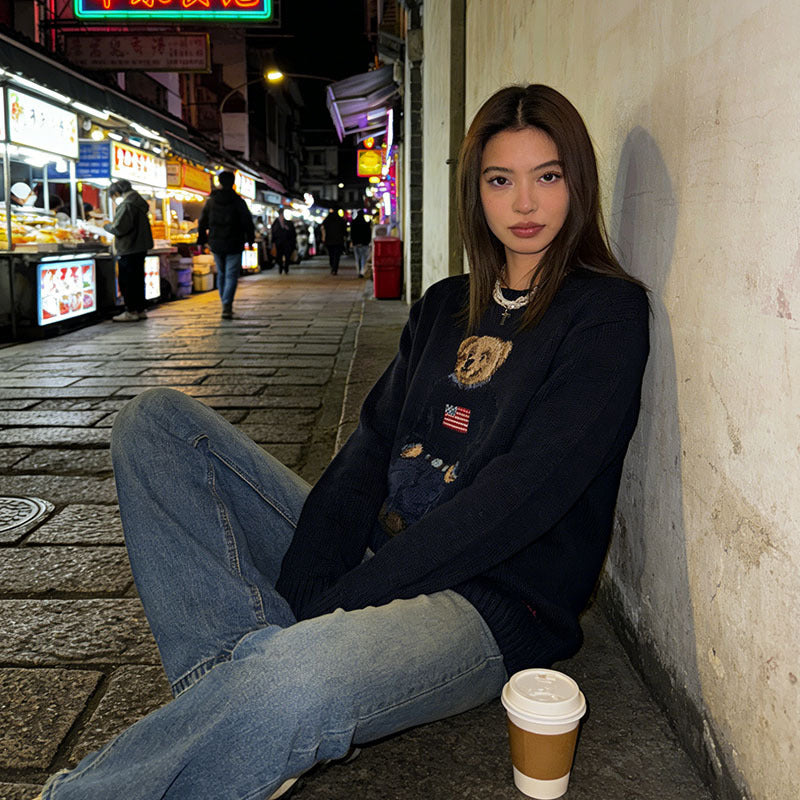 Embroidered Bear Knit Sweater
