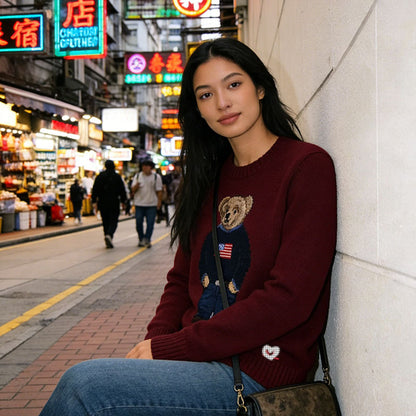 Embroidered Bear Knit Sweater