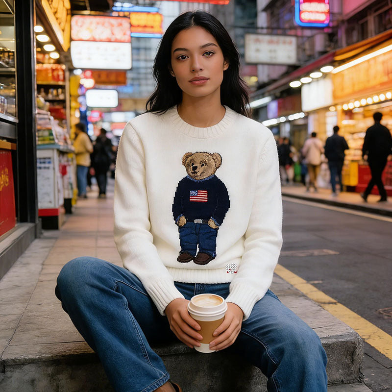 Embroidered Bear Knit Sweater