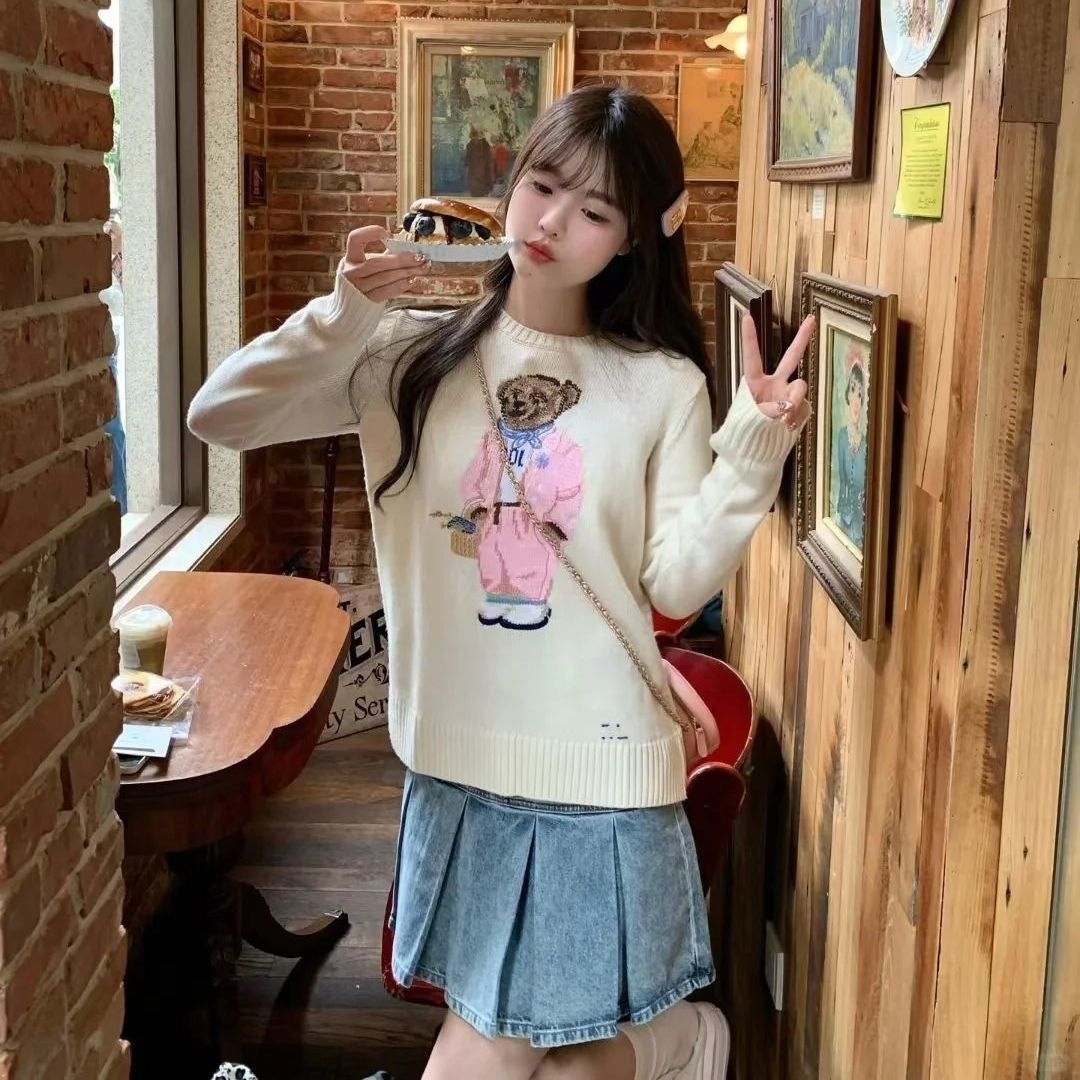 Embroidered Bear Knit Sweater