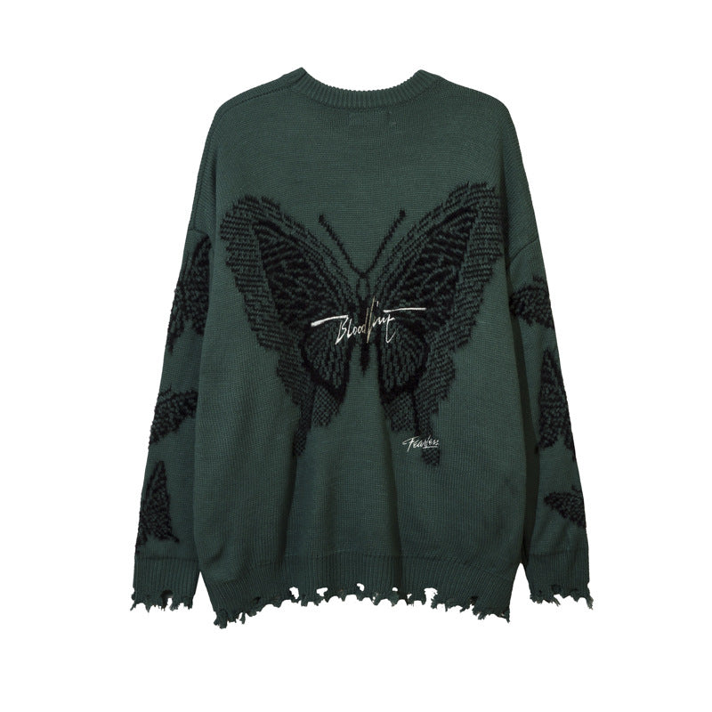 Embroidered butterfly letter-hole knitted sweater