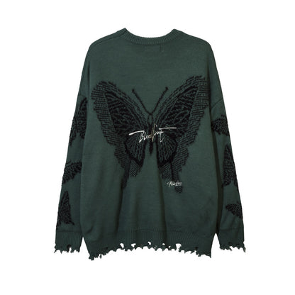 Embroidered butterfly letter-hole knitted sweater