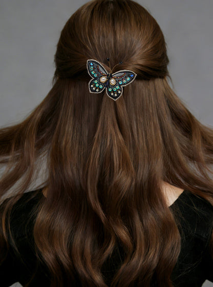 Embroidered Butterfly Rhinestone Hair Clip