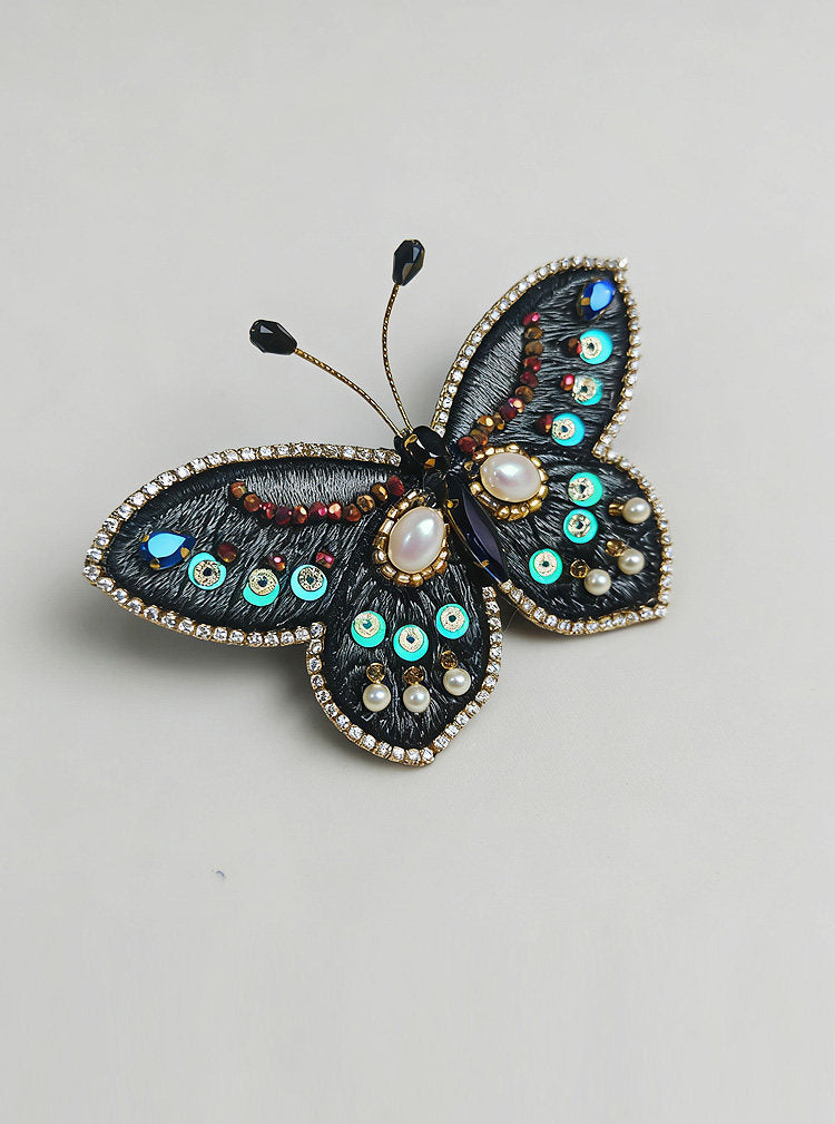 Embroidered Butterfly Rhinestone Hair Clip