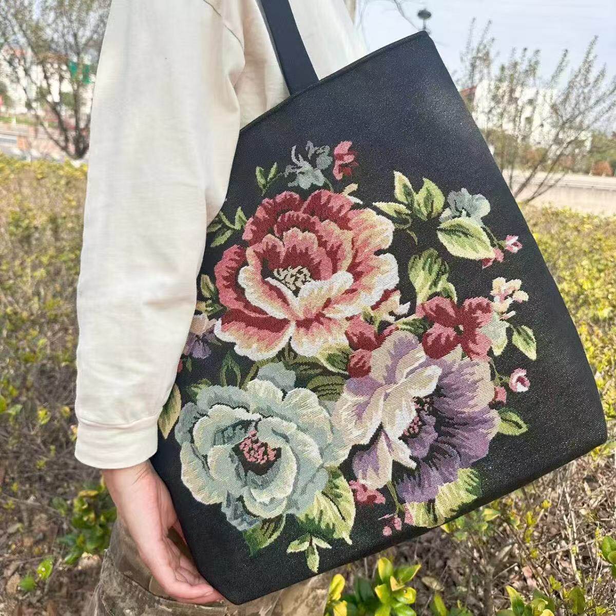 Embroidered Canvas Handbag