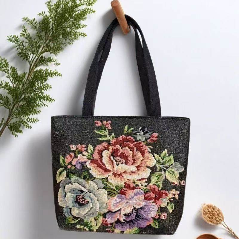 Embroidered Canvas Shoulder Bag