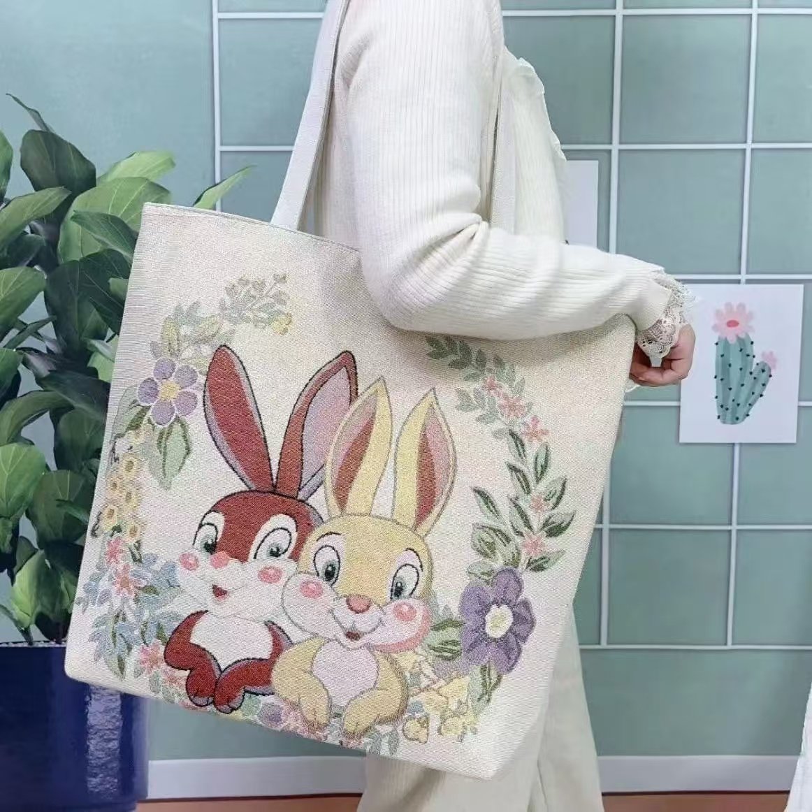 Embroidered Canvas Shoulder Bag