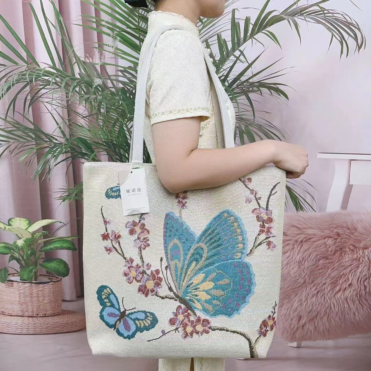 Embroidered Canvas Shoulder Bag