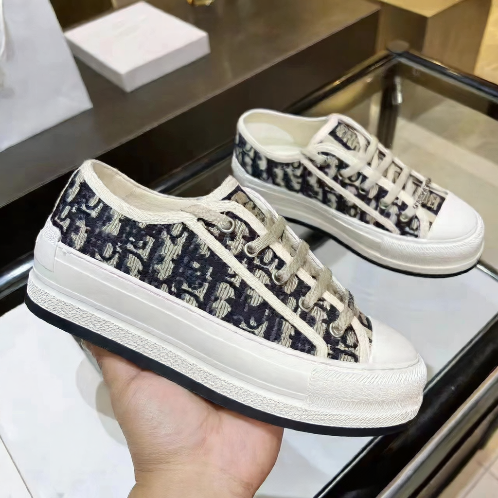 Embroidered Canvas Sneakers for Women with Thick Sole