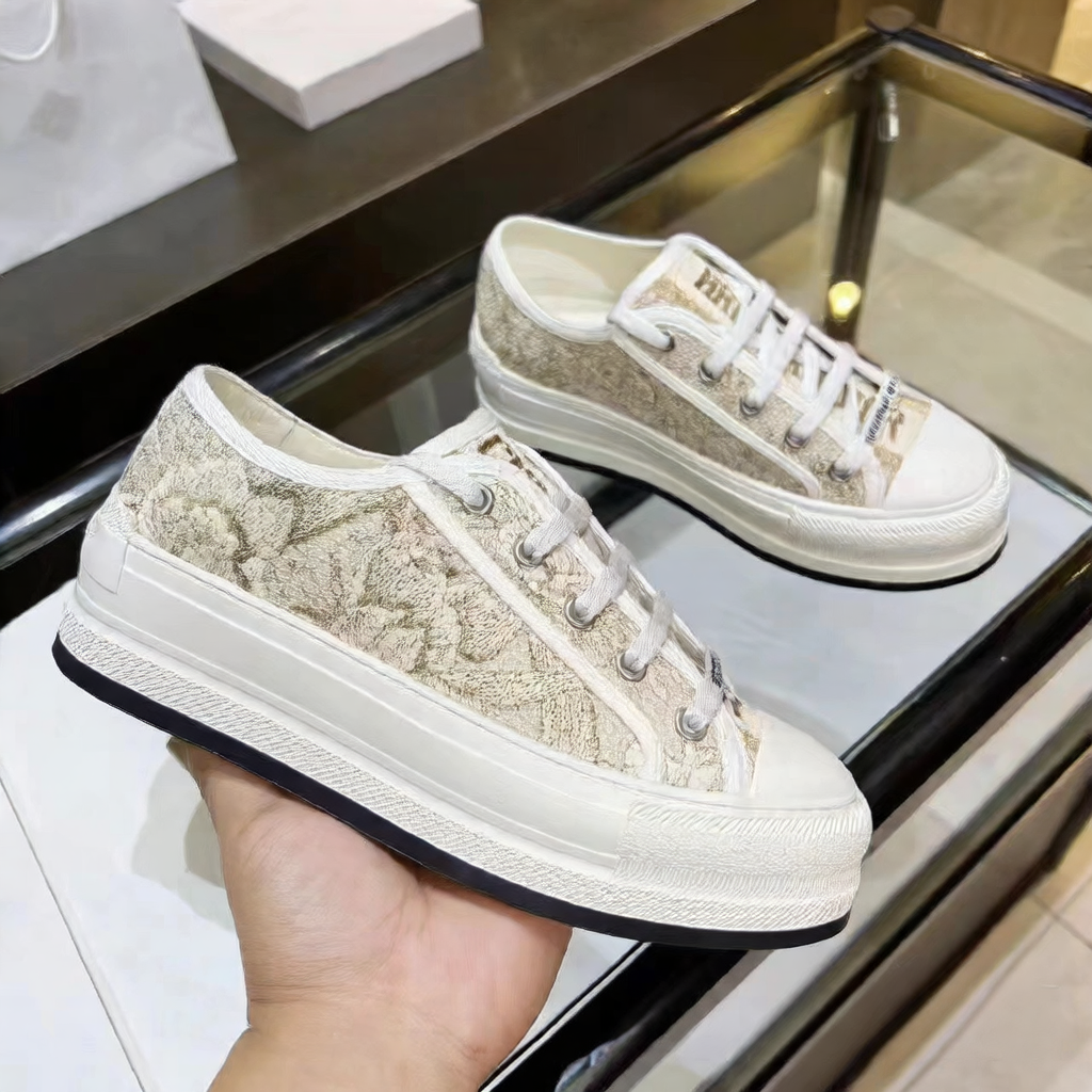 Embroidered Canvas Sneakers for Women with Thick Sole