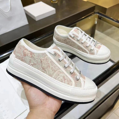 Embroidered Canvas Sneakers for Women with Thick Sole