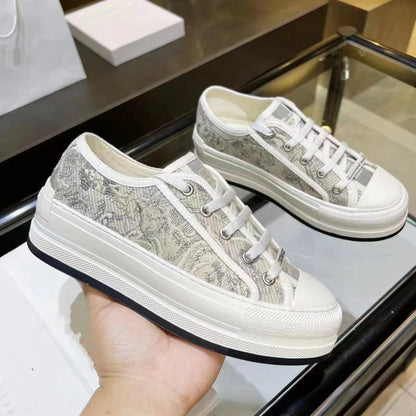 Embroidered Canvas Sneakers for Women with Thick Sole