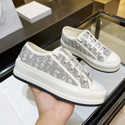 Embroidered Canvas Sneakers for Women with Thick Sole