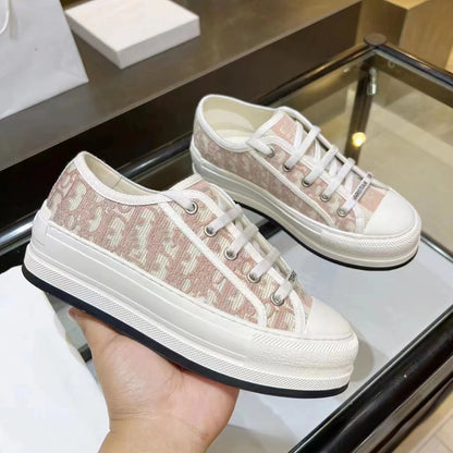 Embroidered Canvas Sneakers for Women with Thick Sole