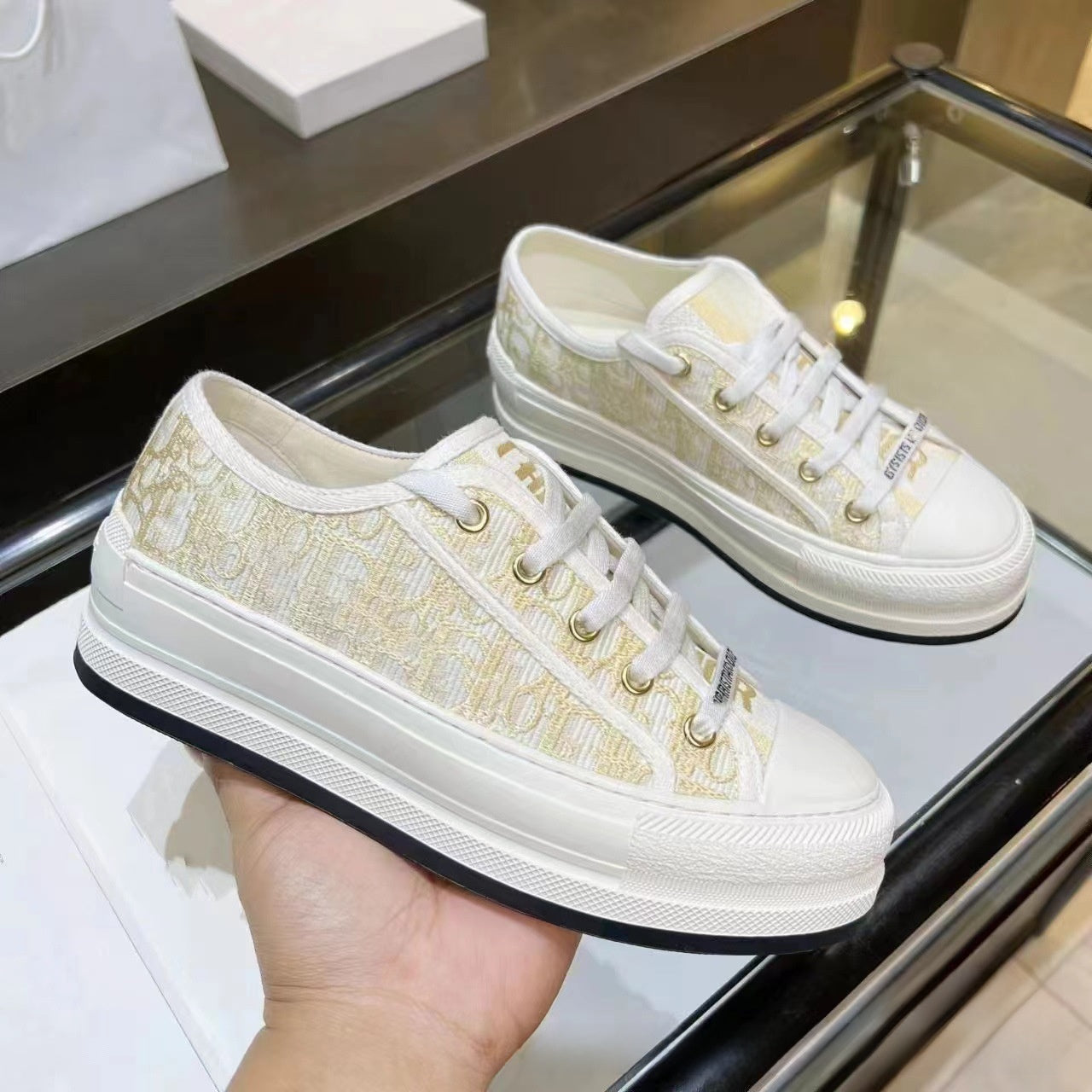 Embroidered Canvas Sneakers for Women with Thick Sole