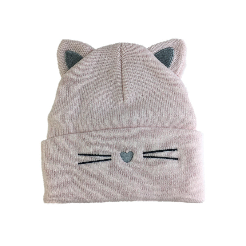 Embroidered Cat Ear Knitted Winter Hat