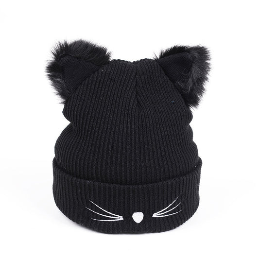 Embroidered Cat Ear Knitted Winter Hats
