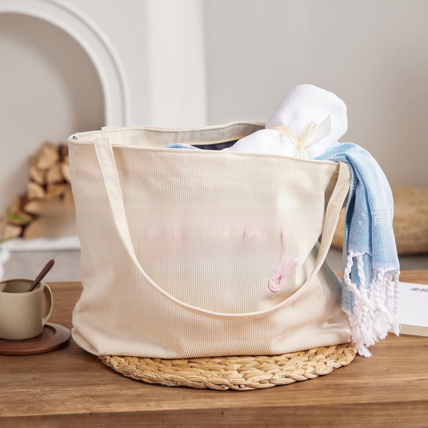 Embroidered Corduroy Shoulder Bag