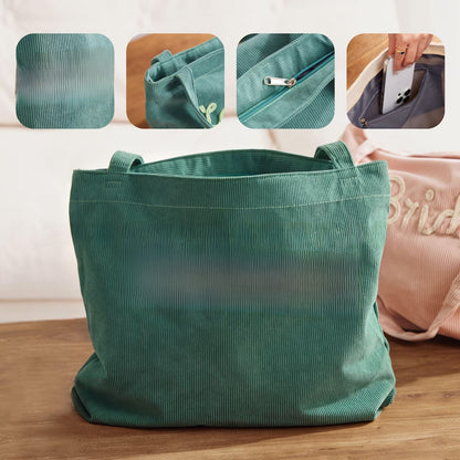 Embroidered Corduroy Shoulder Bag
