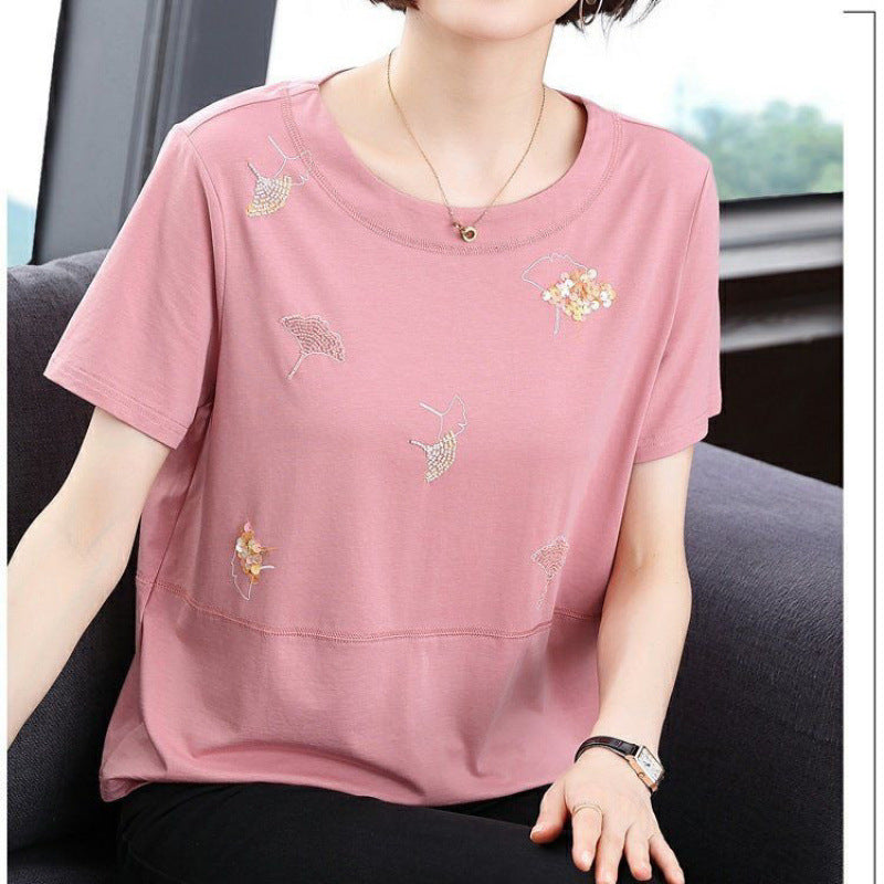 Embroidered Cotton Short Sleeve T-shirt