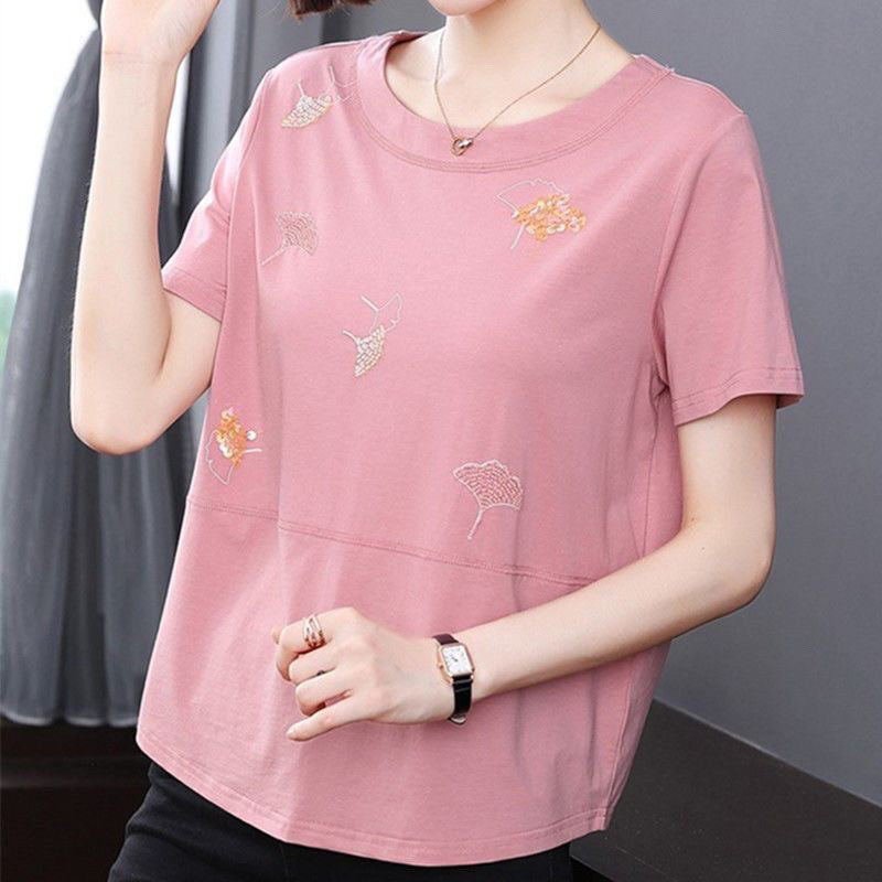 Embroidered Cotton Short Sleeve T-shirt