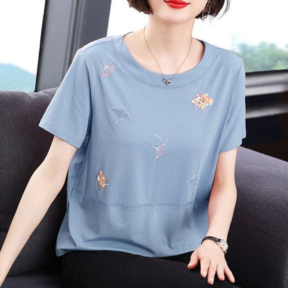 Embroidered Cotton Short Sleeve T-shirt