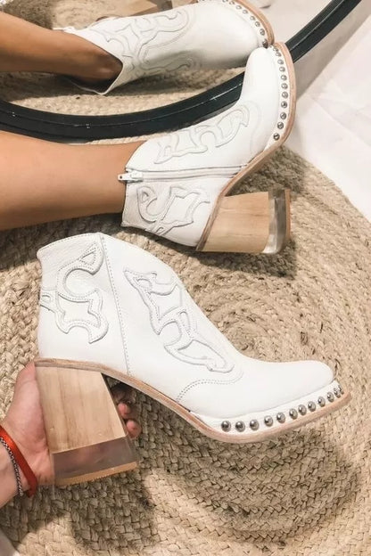 Embroidered Crystal Rivet Platform Boots