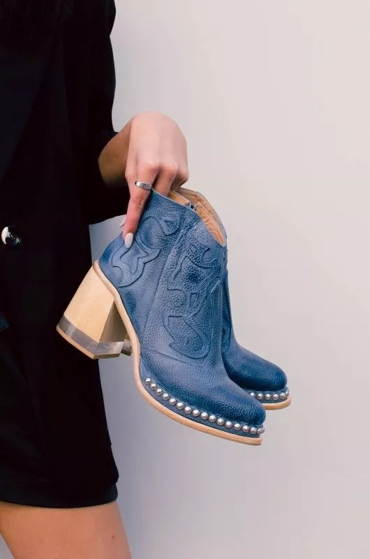 Embroidered Crystal Rivet Platform Boots