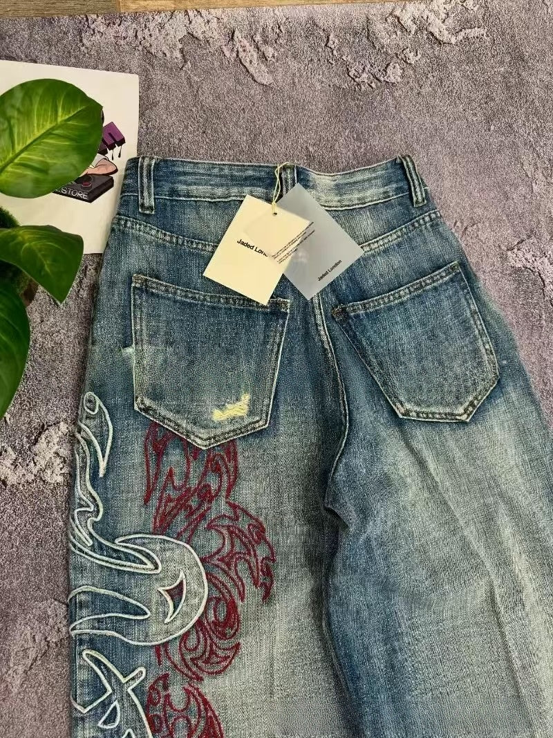 Embroidered Denim Pants