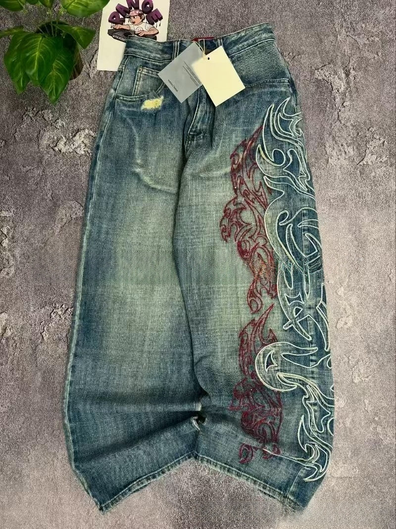 Embroidered Denim Pants