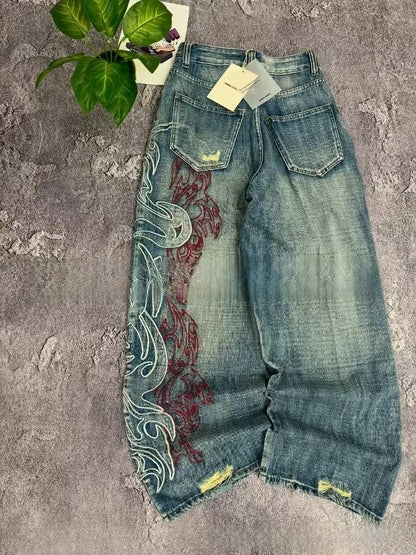 Embroidered Denim Pants