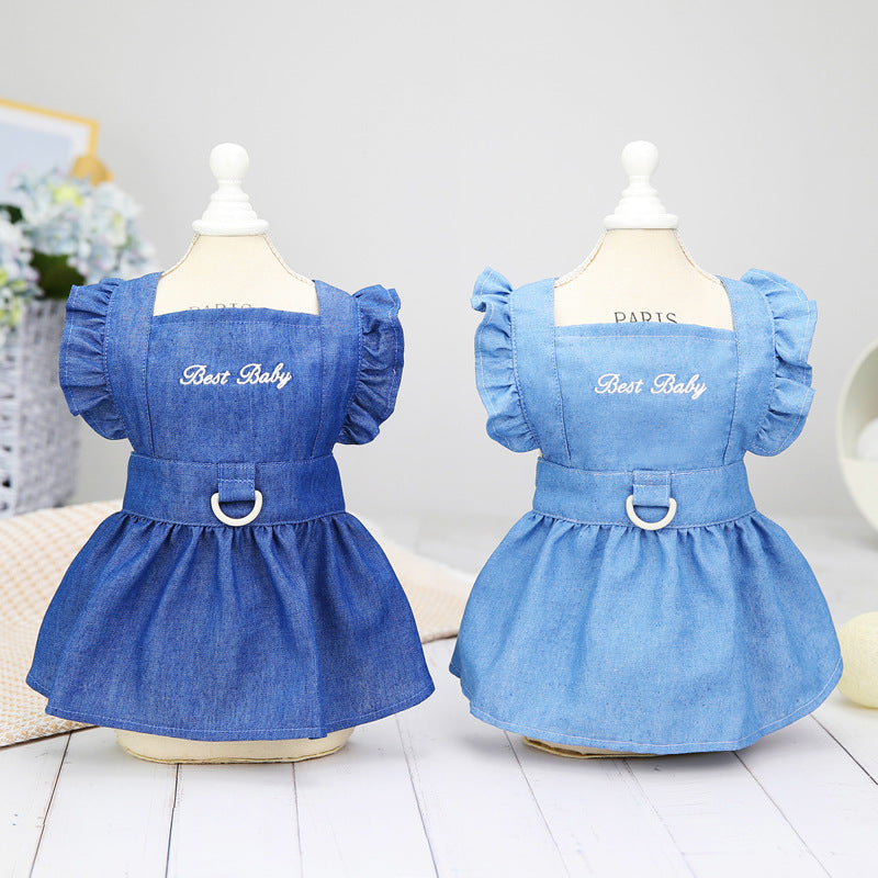 Embroidered Denim Pet Dress