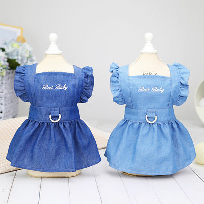 Embroidered Denim Pet Dress