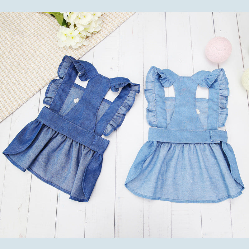 Embroidered Denim Pet Dress