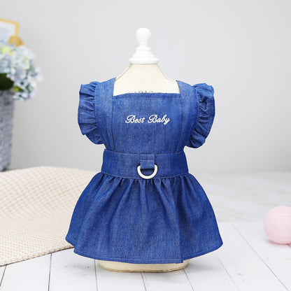 Embroidered Denim Pet Dress