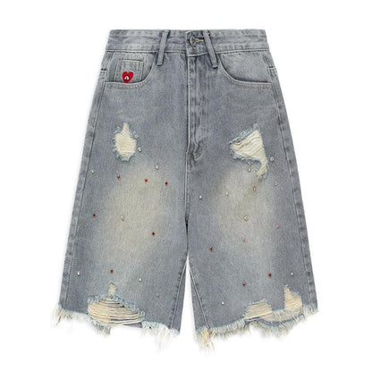 Embroidered Denim Shorts
