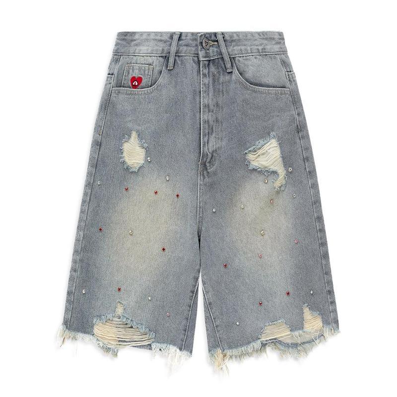 Embroidered Denim Shorts