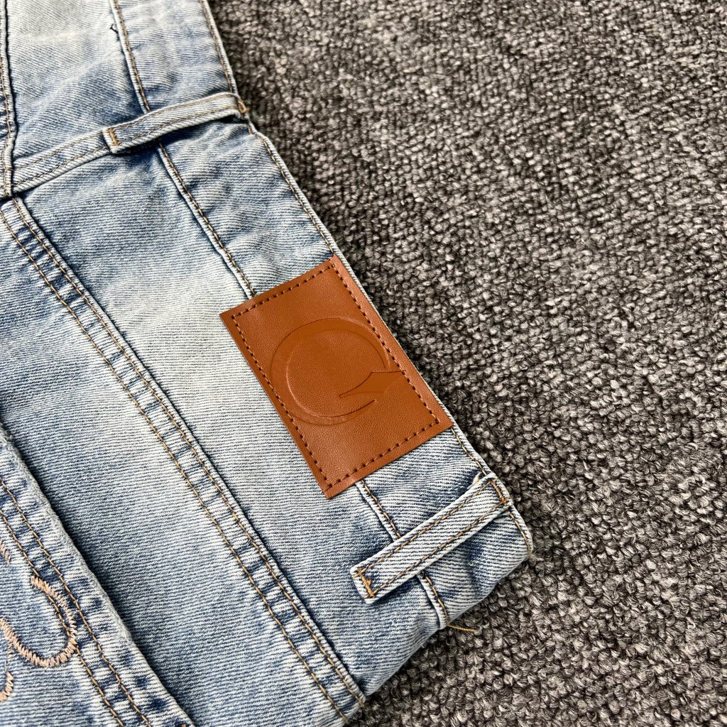 Embroidered denim shorts