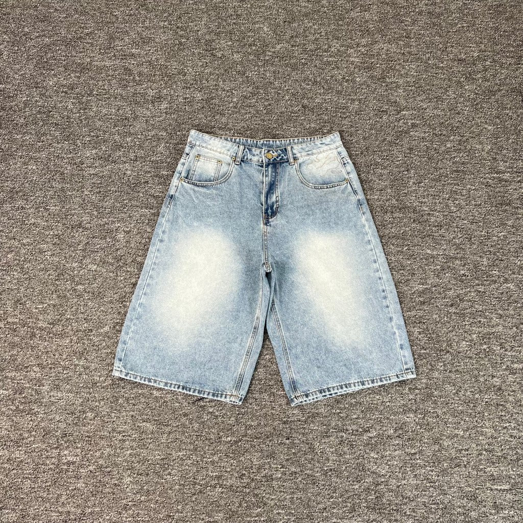 Embroidered denim shorts