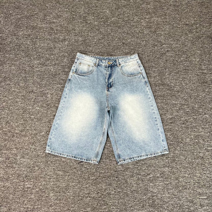 Embroidered denim shorts