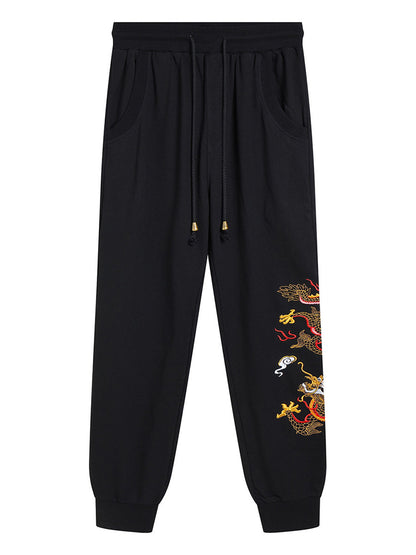 Embroidered dragon pattern casual pants