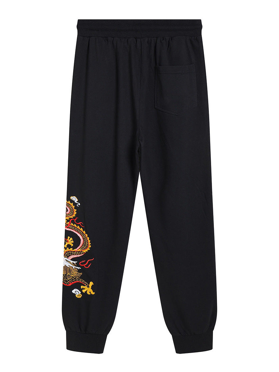 Embroidered dragon pattern casual pants