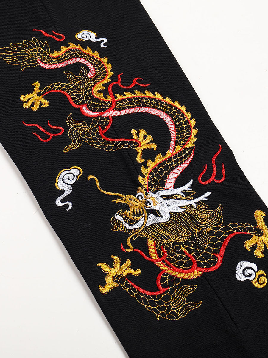 Embroidered dragon pattern casual pants