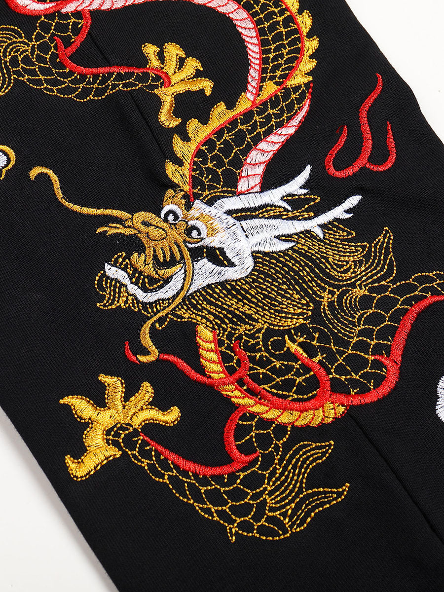 Embroidered dragon pattern casual pants