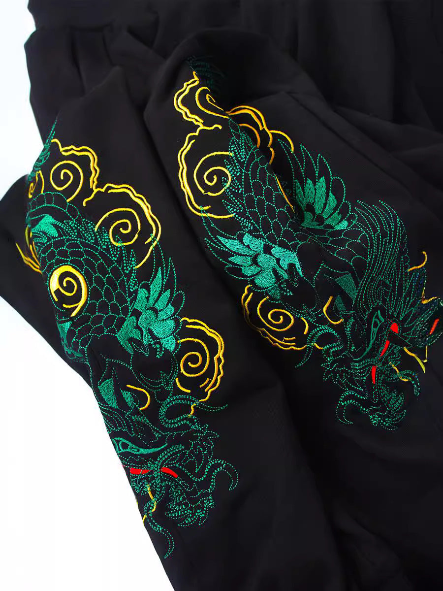 Embroidered dragon-patterned sweatpants