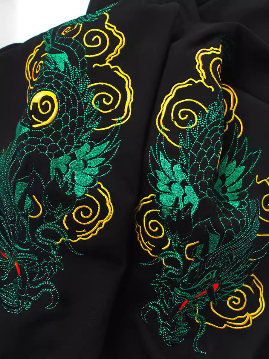 Embroidered dragon-patterned sweatpants
