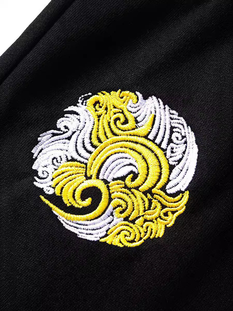 Embroidered dragon-patterned sweatpants