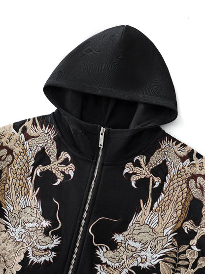 Embroidered Dragon Tiger Hooded Cardigan