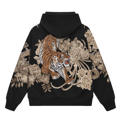 Embroidered Dragon Tiger Hooded Cardigan